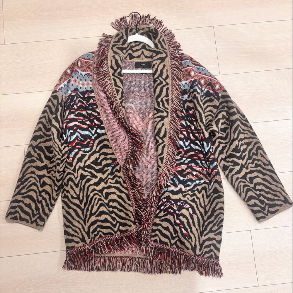 Alanui Icon Jacquard Fringe Cardigan – Zebra Multi (Retail $1,800+)